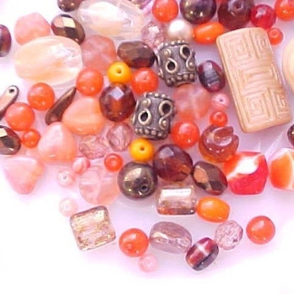 Vintage Glass Beads Orange Beige Tan Fall Autumn Czech DIY Craft Jewelry Making - Picture 3 of 5